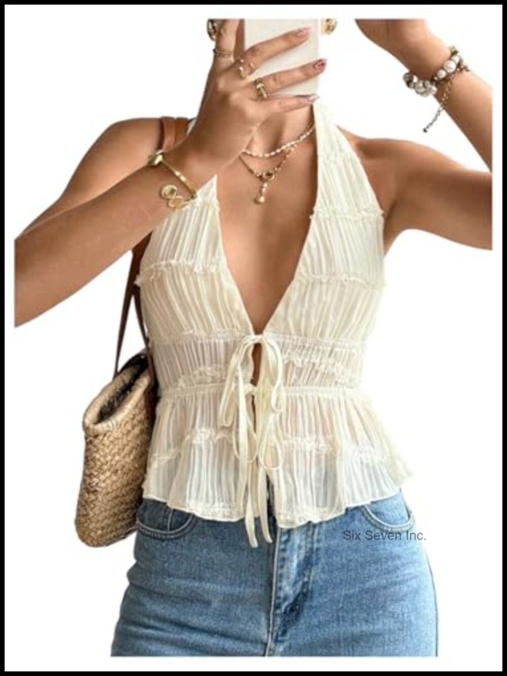 Women's Halter Crop Top Peplum Ruffle Open Back Sleeveless Summer Blouse